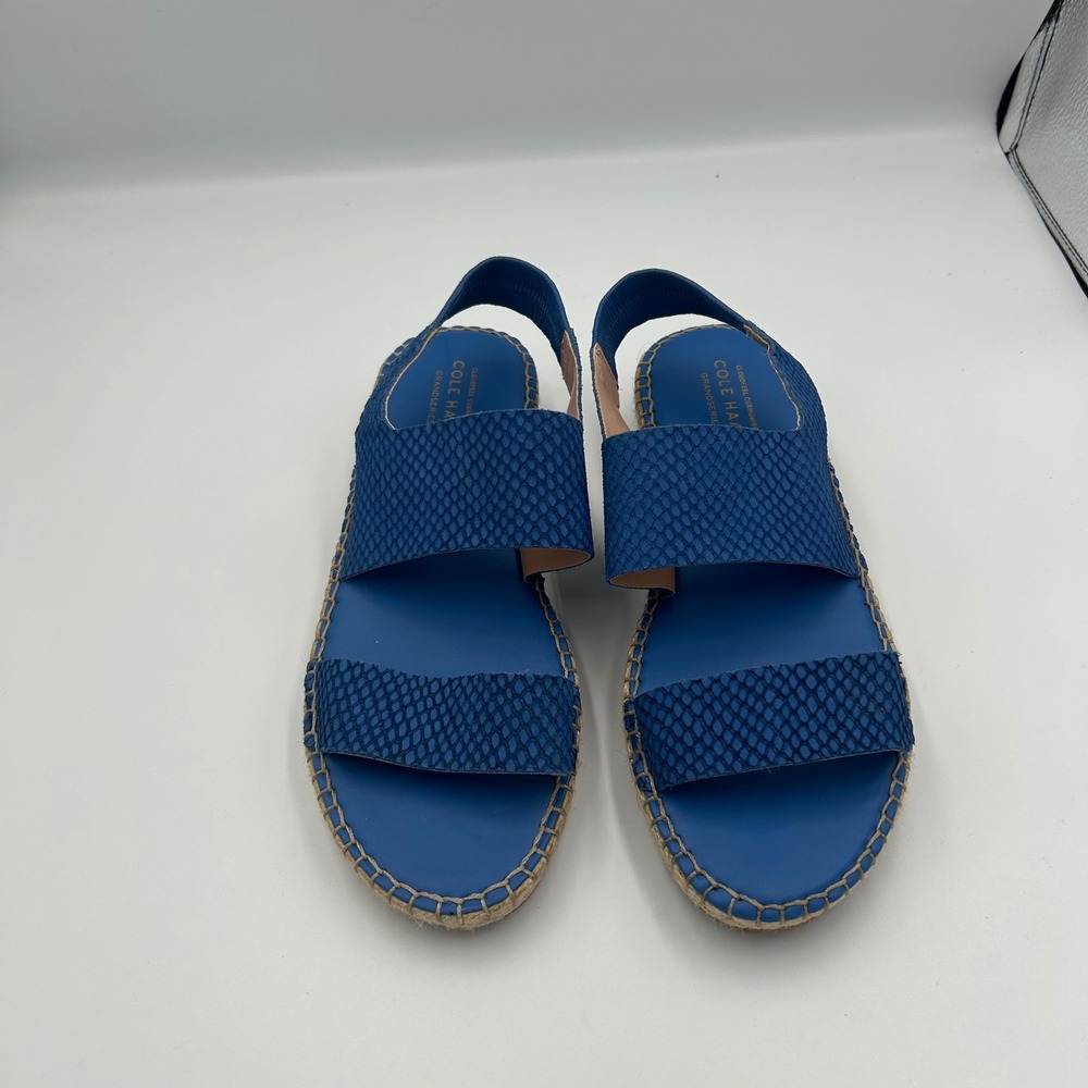 Cole Haan Cloudfeel Espadrille Sandals Womens 8 Blue Snakeskin Textured W24393